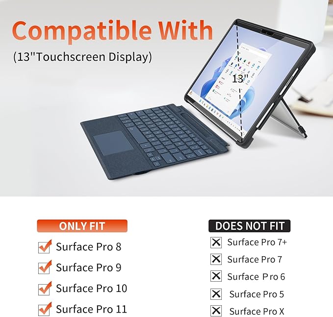Case fit Microsoft Surface Pro 11/10/9/8 13-Inch, with Stent Cover, Hand Strap, All-in-one Rugged Case Compatible with Type Cover Keyboards, Orange
