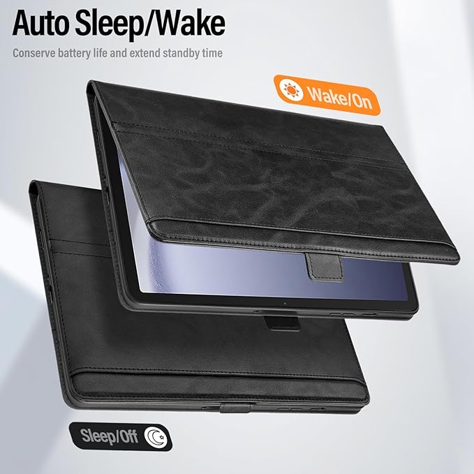 Handmade Case for Samsung Galaxy Tab A9 Plus/A9+ 5G Tablet 11 Inch 2023 SM-X210/SM-X216/SM-X218u with Pocket,Multi Angles,Magnetic Closure,Vegan Leather Folio Cover,Auto Sleep/Wake,Black