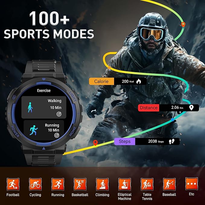 Military Smart Watches for Men (Answer/Make Calls) with LED Flashlight 3ATM Waterproof Smartwatch with 100+ Sports Modes 1.53" Fitness Tracker with Heart Rate Monitor for iPhone Android