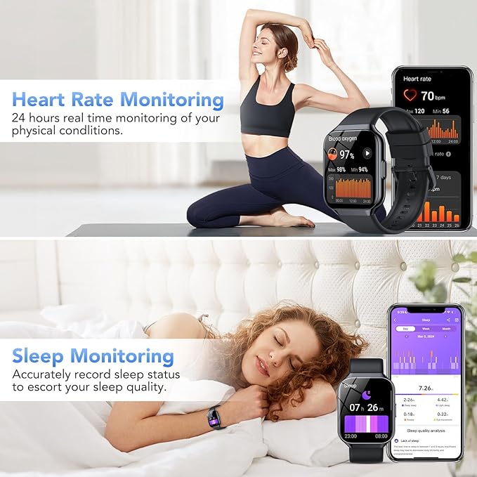 Smart Watch for Men Women (Answer/Make Call), 1.96" HD Smartwatch Fitness Activity Tracker, 110+ Sports IP68 Waterproof, Heart Rate/Sleep Monitor/Pedometer/Calories, Fitness Watch for Android iOS