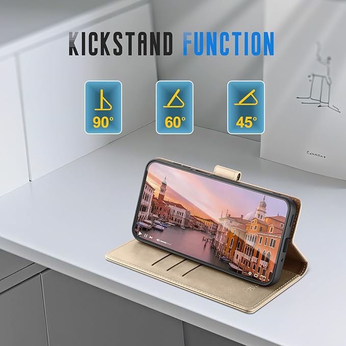 Wallet Case for Samsung Galaxy S25 5G Magnetic Flip Leather Folio Cover with RFID-Blocking Credit Card Holder, Women Men Protective Phone Case Compatible with Samsung S25, Golden