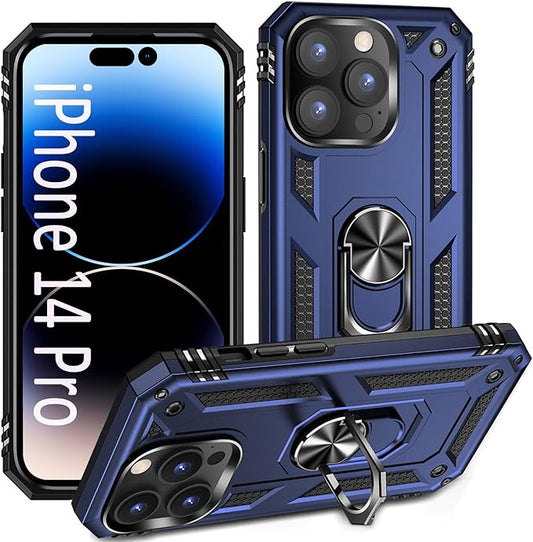 ADDIT Phone Case for iPhone 14 Pro Case,with Kickstand Ring,Adjustable Stand,Military Grade,Heavy Duty Protection,Shockproof,Anti-Fingerprint,Support Magnet Car Mount,Blue