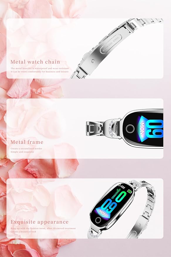 Health and Fitness Tracker Smart Watch for Women - Heart Rate/Blood Pressure/Menstrual Cycle Monitor, Sleep Tracker, iOS Android Compatible, Fitness Watch Remote Photography (Gold)