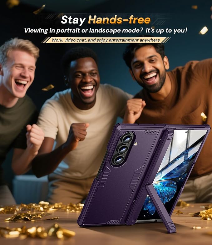 for Samsung Galaxy Z-Fold-7 Case: Dual-Stand & Military Shockproof Rugged Hinge & HD Screen Protector [Anti-Scratch] Durable Shockproof Women Men Business Cover for Z Fold7 5G 2025 (Purple)