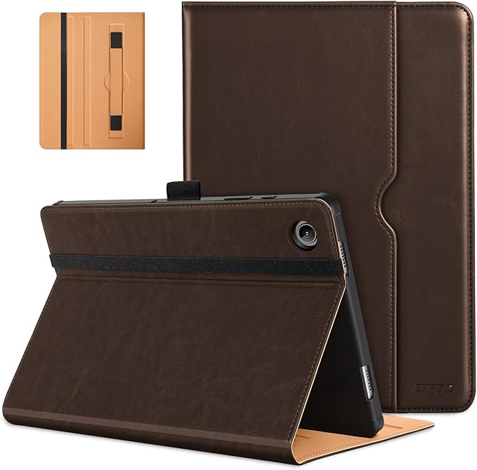 DTTO for Samsung Galaxy Tab A9 Plus 11 inch Case 2023, Premium Leather Business Folio Stand Cover with Hand Strap for Galaxy Tab A9+ 11'' 2023 Model (SM-X210/X216/X218) - Auto Wake/Sleep, Dark Brown