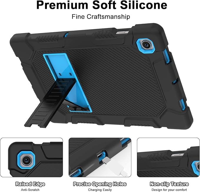 Rantice Galaxy Tab A8 Case with Kickstand, Hybrid Shockproof Rugged Cover for Samsung A8 Tablet, 10.5 Inch (SM-X200/X205/X207), Black+Blue