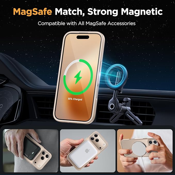 Miracase Magnetic for17 Pro Case 6.3" with Screen Protector, [Compatible with MagSafe] Military-Grade Protection, Anti-Fingerprint, Slim Thin Phone Case for 17 Pro Cover, Glod Gold