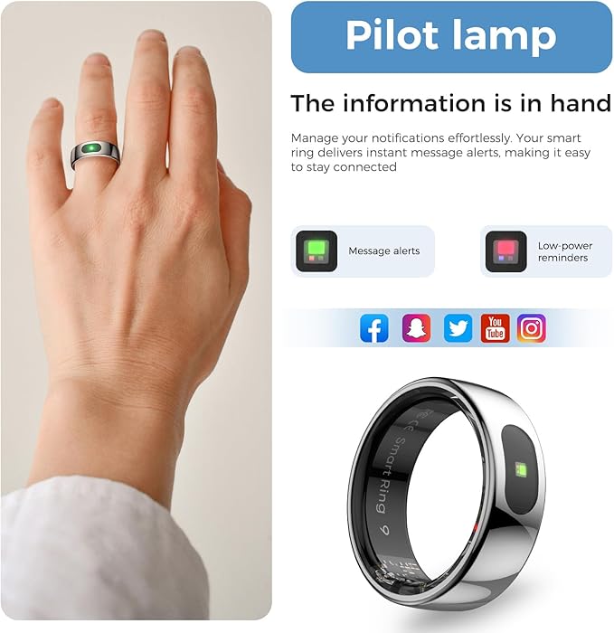 Smart Ring with Instant Notification Alerts & Gesture Control - Sleep Tracker Ring, Fitness Ring for Steps & Heart Rate, IP68 Waterproof (Silver, 12)