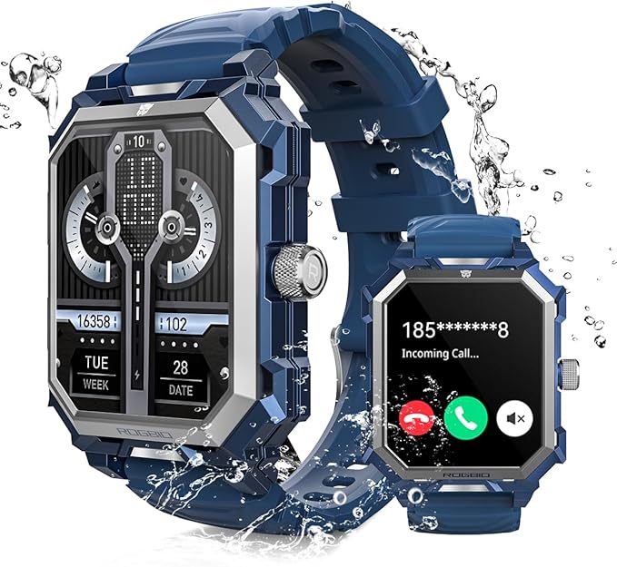 Indestructible Military Smart Watch for Men (Answer/Dial Call) 100 Days Battery Tactical 10ATM Waterproof Smartwatch for Android Phones Fitness Tracker with Blood Pressure Heart Rate SpO2