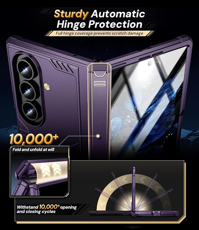 for Samsung Galaxy Z-Fold-7 Case: Dual-Stand & Military Shockproof Rugged Hinge & HD Screen Protector [Anti-Scratch] Durable Shockproof Women Men Business Cover for Z Fold7 5G 2025 (Purple)