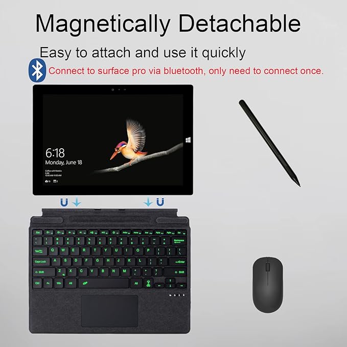 mobee Type Cover for Microsoft Surface Pro 13 inch, Compatible with Surface Pro 13"(11th Edition) / Pro 11 / Pro 10 / Pro 9 / Pro 8 / Pro X, Slim Keyboard with Trackpad Mouse, Backlit, & Pen Holder