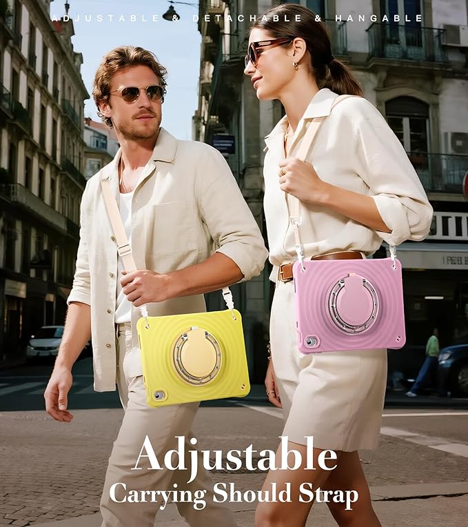 BRAECN Ripple Case for iPad (A16)11th/10th Generation 11/10.9 inch 2025/2022 Zinc Alloy Handle Ring Stand Protective Heavy Duty Screen Protector 360°Rotating 180°Folding Shoulder Strap Full-Body Cover