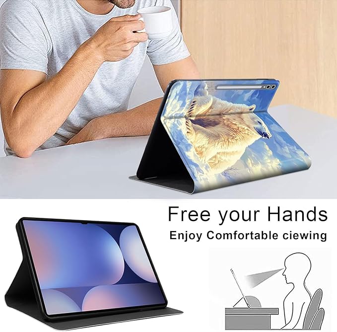 Case for Samsung Galaxy Tab S10 Ultra/Galaxy Tab S9/S8 Ultra 14.6-Inch, Slim PU Leather Stand Cover with Auto Wake/Sleep, Multi-Angle Viewing & Shockproof, White Polar Bear