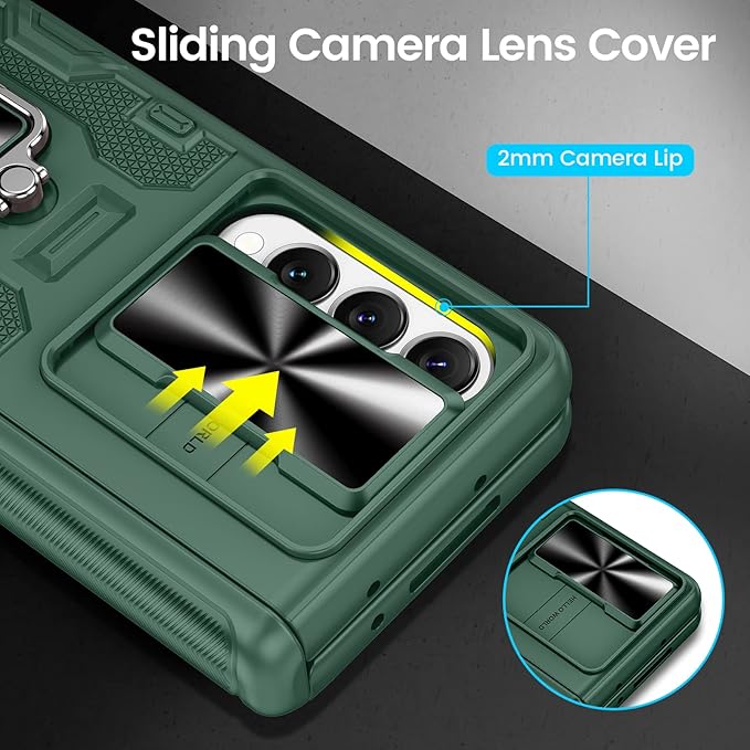 VEGO for Galaxy Z Fold 4 Case with Belt Clip Holster, 360°Ring Magnetic Kickstand & Camera Cover & Front Screen Protector, Hinge Protection Shockproof Armor Cover - Green