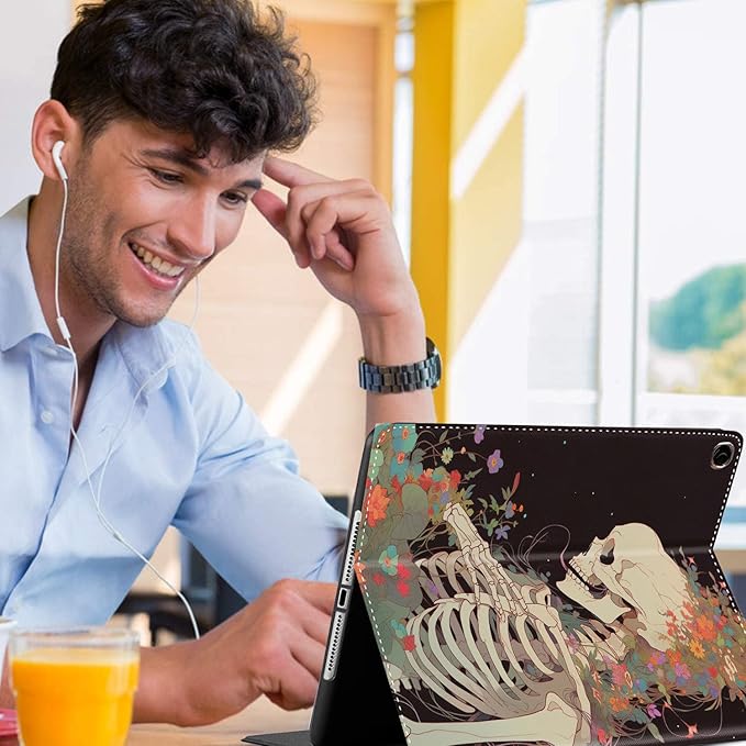 Case for Samsung Galaxy Tab A9 Plus 11 inch 2023，Slim Fit Foldable Standing Cover Case with Auto Sleep/Wake for Galaxy Tab A9+ 11’2023 (SM-X210/X216/X218)，Skeleton with Flower Skull