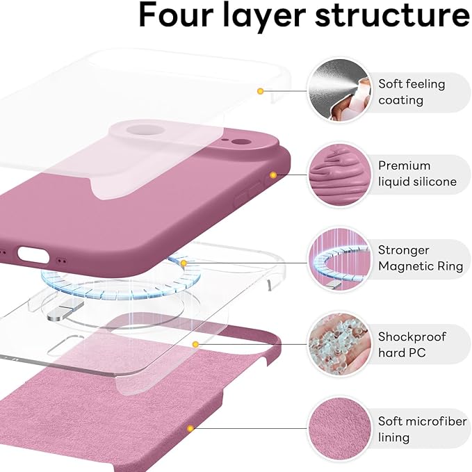 Vooii Magnetic Compatible with iPhone Air Case (Compatible with Magsafe) (Upgraded Camera Protection) Liquid Silicone Shockproof Full Body Protective Phone Cover for Women Men, Lavender Purple, 6.5"