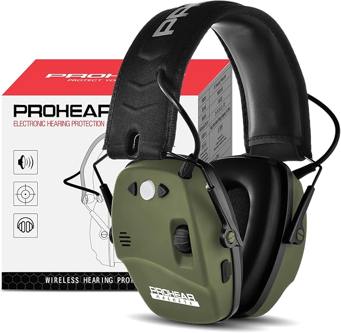 PROHEAR 030 2.0 Bluetooth Rechargeable Shooting Ear Protection, Slim Noise Cancelling Earmuffs, NRR 22dB for Hunting & Tactical Gun Range - Green