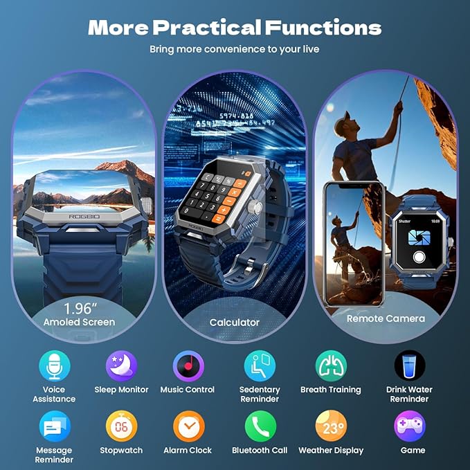 Indestructible Smart Watch for Men Android iOS Phones (Answer/Make Call) 680mAh IP69 Waterproof Military Rugged Tactical Smartwatch Fitness Tracker Watch With Heart Rate Blood Pressure Sleep Monitor