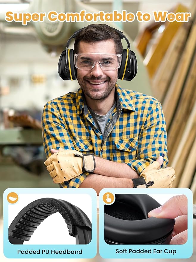 Dr.meter Hearing Protection Ear Muffs, 31dB Noise Reduction Safety Earmuffs with Adjustable Headband for Adults Kids Autism Sensory, Ear Muff for Yard Work, Mowing or Hunting Black 2PACK