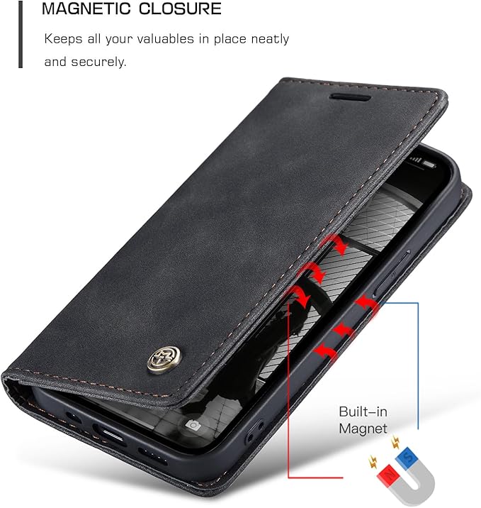 for iPhone 16e (6.1") / iPhone SE 4 / iPhone SE 2025 Case, Flip Wallet Leather Case with Card Holder Magnetic Closure Shockproof Kickstand Protective Phone Cases Cover for iPhone 16e, Black