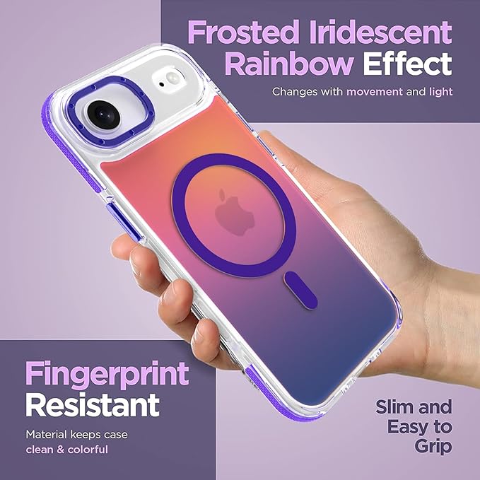 MOWIME Magnetic Case for iPhone Air [Compatible with Magsafe] [Cute Fashion Fluorescent Design] [1 Screen Protector] Slim Translucent Matte Case for iPhone Air 6.5" 2025, Purple
