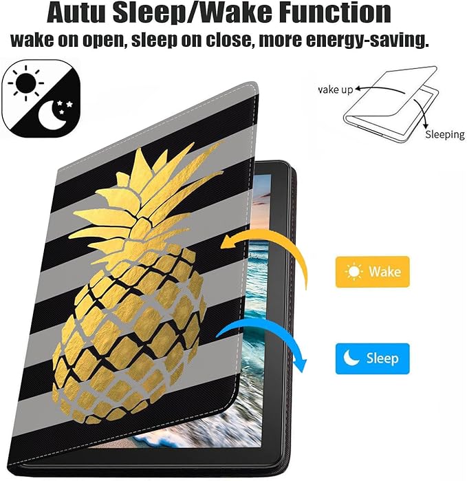 Case for Samsung Galaxy Tab A7 10.4 inch 2022/2020 (SM-T500/T503/T505/T507/T509), Premium PU Leather Stand Folio Cover with Auto Sleep/Wake, Pineapple