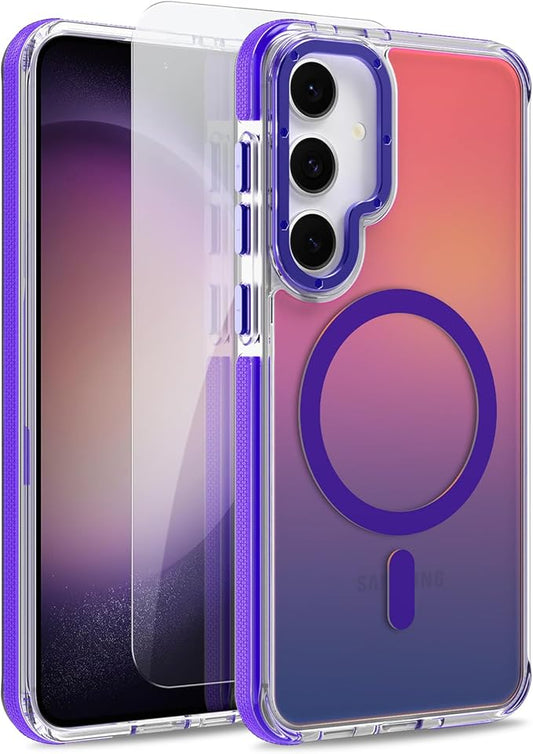 MOWIME Magnetic Case for Samsung Galaxy S23 Plus [Compatible with Magsafe] [Cute Fashion Fluorescent Design] [1 Screen Protector] Slim Translucent Matte Case for Galaxy S23 Plus 6.7", Purple