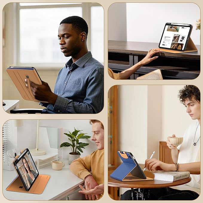 MoKo for iPad (A16) 11th Generation Case 11 inch 2025, iPad 10th Generation Case 10.9" 2022 with Pencil Holder & Pocket, Premium Leather Folio Stand Cover, Multiple Viewing Angles, Navy Blue