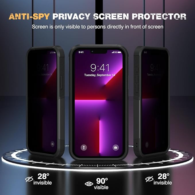 Diaclara Magnetic for iPhone 13 Pro Max Case, [with Privacy Screen Protector] [Anti Spy] [Military Grade Drop Protection] Heavy Duty Full-Body Shockproof Phone Case, Black