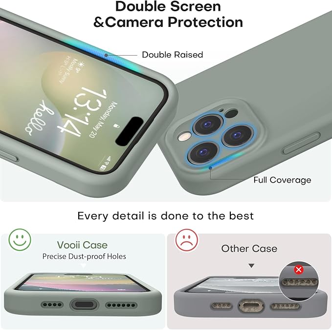 Vooii Compatible with iPhone 16 Pro Max Case, Liquid Silicone Upgrade [Camera Protection] [Soft Anti-Scratch Microfiber Lining] Shockproof Phone Case for iPhone 16 Pro Max 6.9 inch - Calke Green