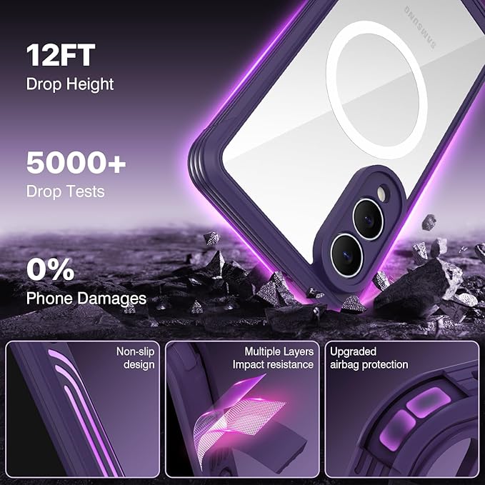 CENHUFO Magnetic for Samsung Galaxy S25 Edge Case, Full Body Phone Case with Built-in 9H Tempered Glass Privacy Screen Protector and Camera Lens Protector, Shockproof Clear Cover Bumper - Purple