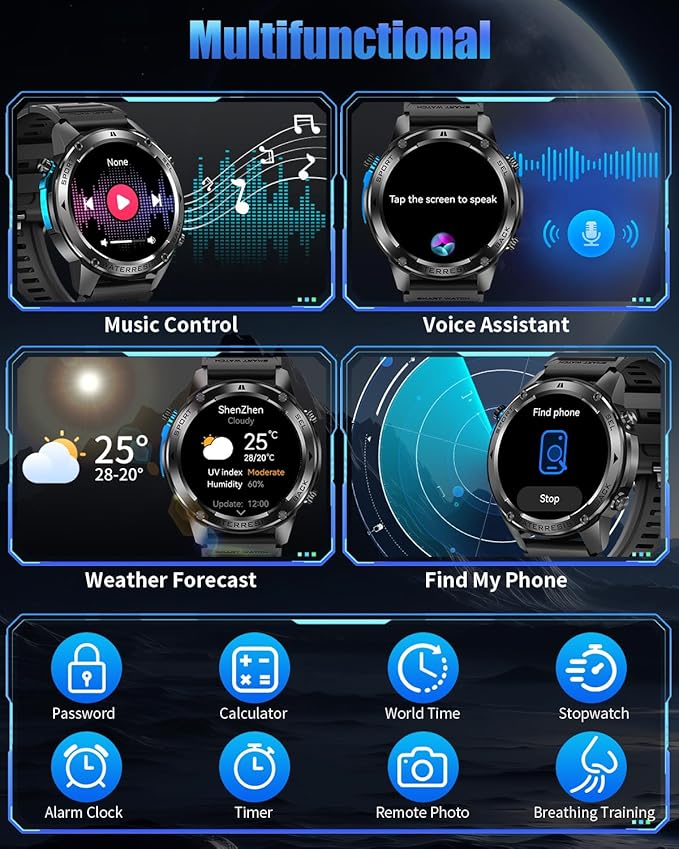 Military Smart Watch for Men with GPS, 1.43" AMOLED Smart Watch with Bluetooth Call, 5ATM Waterproof, 170+ Sports Modes, 500mAh Heart Rate/Sleep/SpO2 Monitor, Fitness Tracker for Android iOS