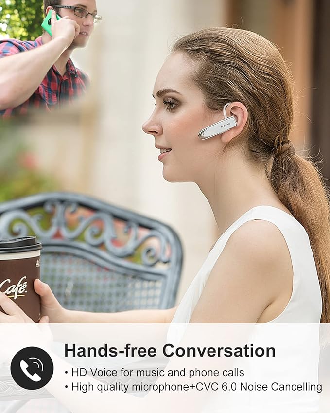 New bee [2 Pack] Bluetooth Earpiece V5.0 Wireless Handsfree Headset 24 Hrs Driving 60 Days Standby Time with Bluetooth Headset for iPhone Android Laptop Truck Driver(White)