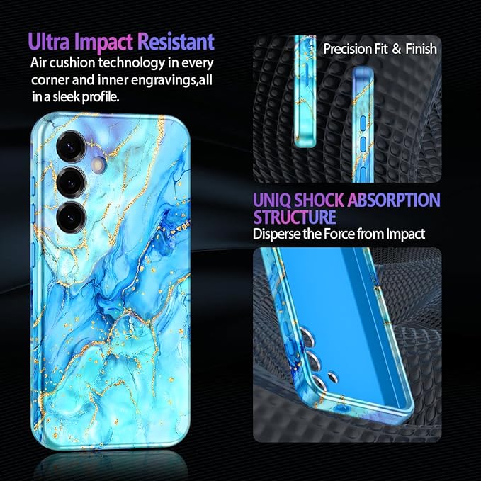 Casetego for Galaxy S25 Plus Case,Compatible with MagSafe,[Military Grade Drop Test] Full Body Protection Slim Shockproof Rugged Marble Women Case for Samsung Galaxy S25 Plus 6.7 inch,Light Blue