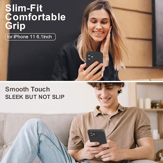 Vooii Compatible with iPhone 11 Case, Upgraded Liquid Silicone with [Flat Edges] [Camera Protection] [Soft Anti-Scratch Microfiber Lining] Phone Case for iPhone 11 6.1 inch - Black