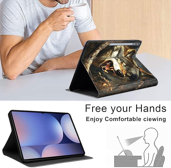 Case for Samsung Galaxy Tab S10 Plus/ S9 FE Plus/ S9 Plus 5G Tablet 12.4'', Slim PU Leather Stand Cover with Auto Wake/Sleep, Multi-Angle Viewing & Shockproof, Fierce Wolf
