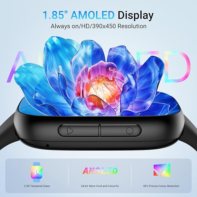 Tensky Smart Watch for Men/Women Android & iPhone, AI Voice, 1.85" AMOLED Screen Fitness Tracker with Bluetooth Call, 3ATM Waterproof Heart Rate/Sleep/SpO2 Monitor, Pedometer, 100+ Sport Modes