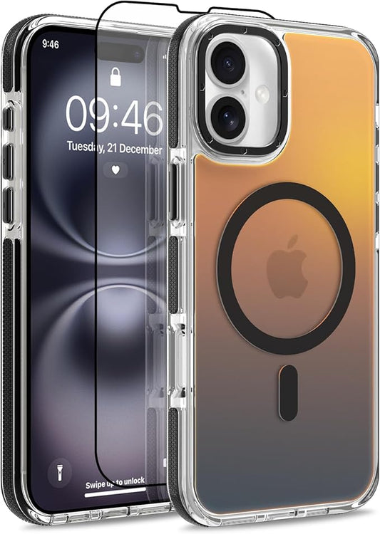 MOWIME Magnetic Case for iPhone 16 Plus [Compatible with Magsafe] [Cute Fashion Fluorescent Design] [1 Screen Protector] Slim Translucent Matte Case for iPhone 16 Plus 6.7" 2024, Black
