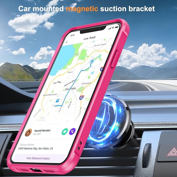 Magnetic Compatible with iPhone 11 Case with Stand [Military Grade Drop Tested][Compatible with Magnet] Ring Translucent Slim Hard Back Soft Edge, Rose Red