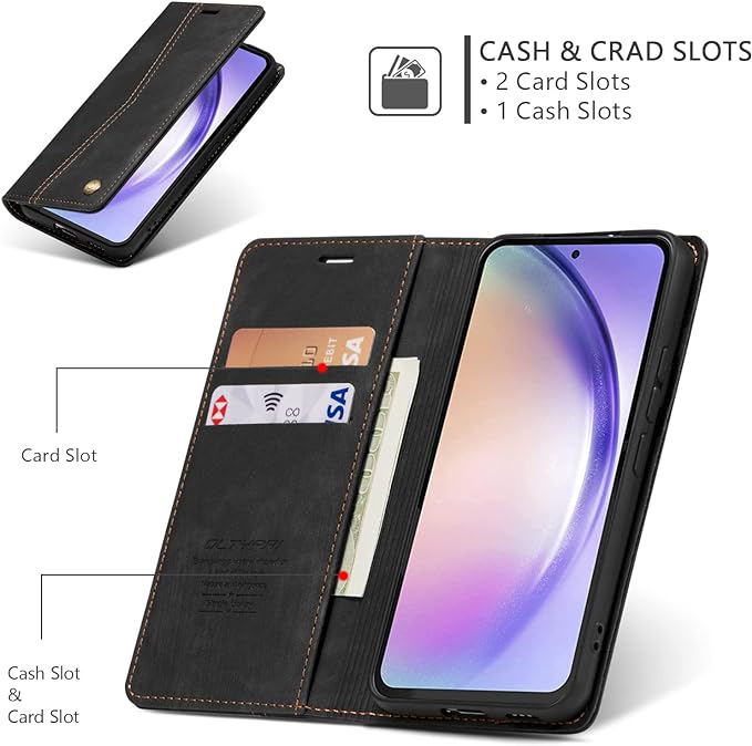 QLTYPRI Wallet Case for Samsung Galaxy S24, Vintage Folio PU Leather Purse Case with Card Slots Magnetic Closure Kickstand Flip Crashproof Phone Cover for Samsumg Galaxy S24 - Black