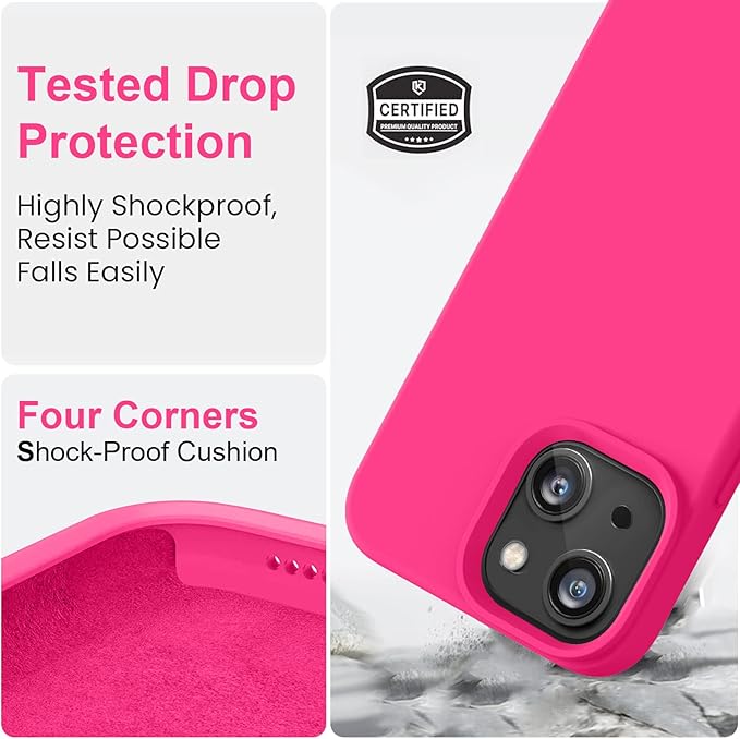 Vooii Compatible with iPhone 14 Case,[Silky Touch Premium Liquid Silicone] [Soft Anti-Scratch Microfiber Lining], Ultra Slim Shockproof Protective Case for iPhone 14 - Hot Pink