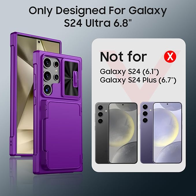 for Galaxy S24 Ultra Wallet Case with【RFID Blocking】 Card Holder & Camera Cover & Kickstand, Full Body Shockproof Wallet Case for S24 Ultra 6.8Inch 2024 for Women Men-Purple(Upgraded)