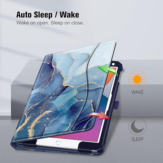 Fintie Case for iPad 9th / 8th / 7th Generation (2021/2020/2019) 10.2 Inch - [Corner Protection] Multi-Angle Viewing Stand Cover with Pocket & Pencil Holder, Auto Sleep Wake, Ocean Marble