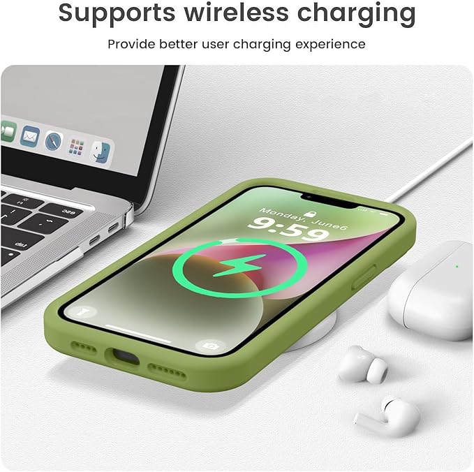 Vooii Compatible with iPhone 13 Pro Case, Liquid Silicone Upgrade [Camera Protection] [Soft Anti-Scratch Microfiber Lining] Shockproof Phone Case for iPhone 13 Pro 6.1 inch - Cedar Green