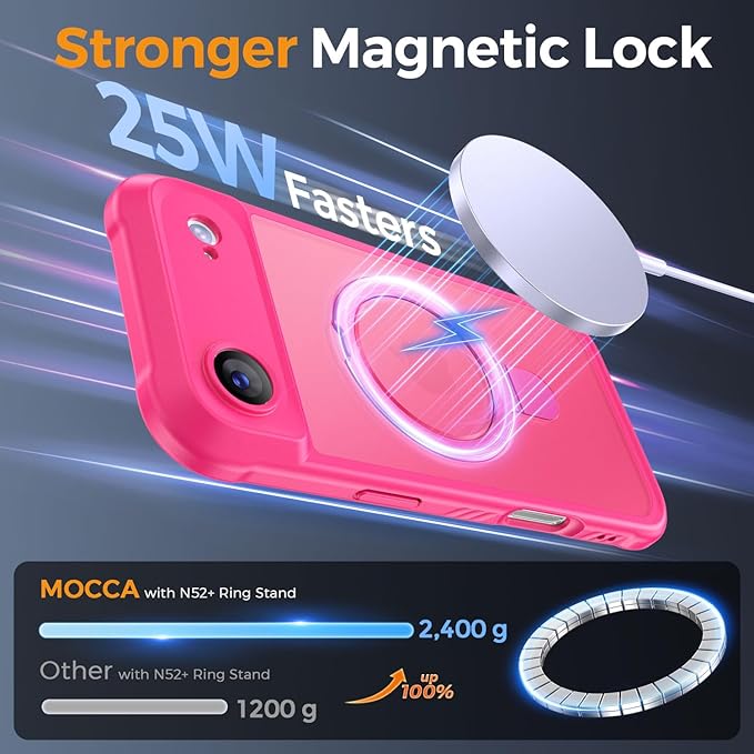 MOCCA Compatible with iPhone Air Case with Magnetic Invisible Stand [Full Camera Protection] [Compatible with Magsafe] Military Drop Shockproof Translucent Matte Phone Case Cover 6.5",Hot Pink