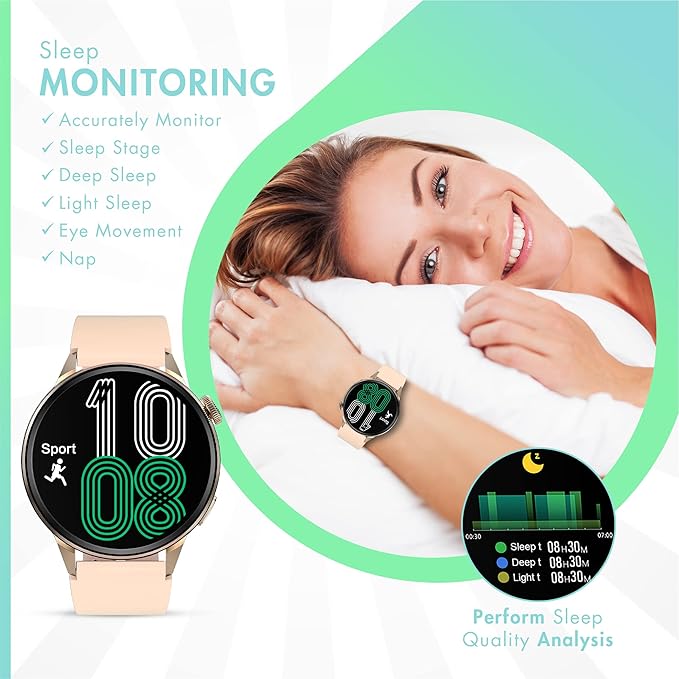 Smart Watch for Men & Women - Android Phones, Make/Answer Calls, Messaging, Voice Assistant, NFC Functions, Wireless Charging, Long Battery Life, Gold