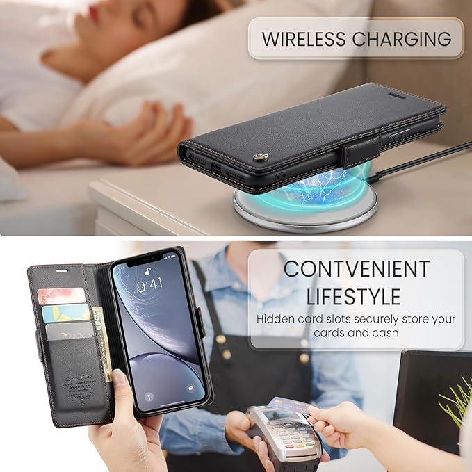 for iPhone XR Case, Premium PU Leather Wallet Case Flip Cover with [RFID Blocking][Card Holder][Stand Function] Shockproof Protective for Apple iPhone XR, Black