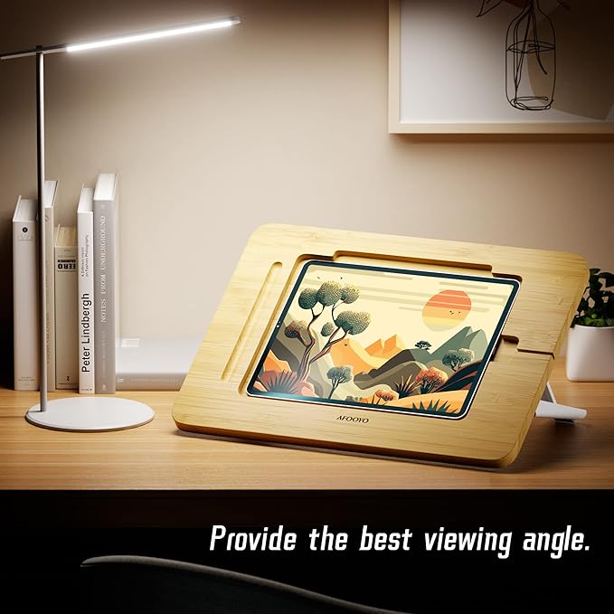 Bamboo Tablet Drawing Stand - Portable & Adjustable 5 Angles,Laptop Stands Riser, Book Reading Stand,Compatible with 9.7/10.2/10.5/10.9/11 inches