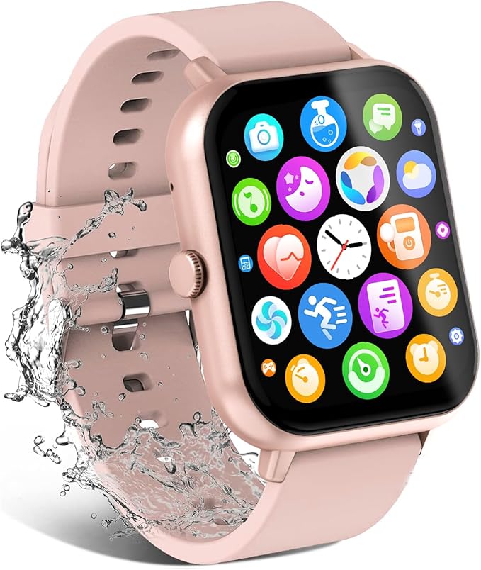 Smart Watch for Men Women Compatible with IOS Android Phone, 1.83" Full Touchscreen IP68 Waterproof Smart Watches,Fitness Tracker with Make/Recive Call 123+ Sport Modes Heart Rate/Sleep Monitor,Pink