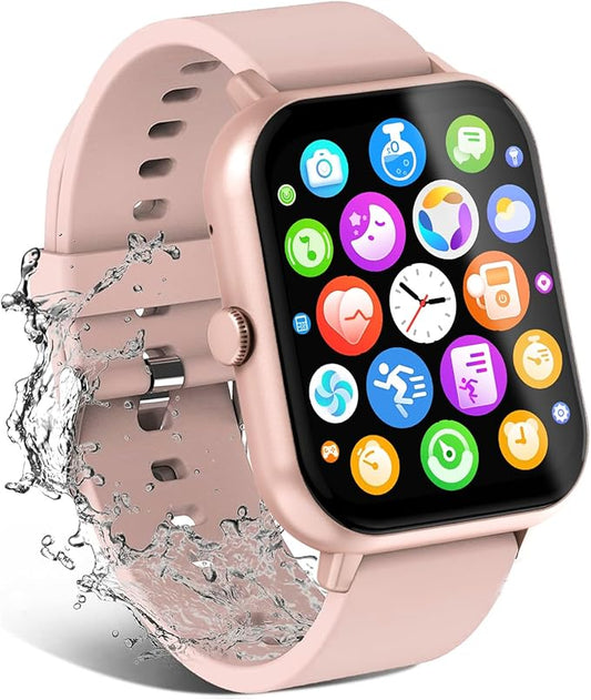 Smart Watch for Men Women Compatible with IOS Android Phone, 1.83" Full Touchscreen IP68 Waterproof Smart Watches,Fitness Tracker with Make/Recive Call 123+ Sport Modes Heart Rate/Sleep Monitor,Pink